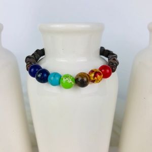 Chakra Agate Brown Beaded Bracelet